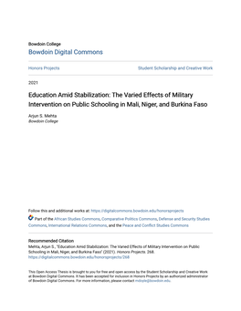 The Varied Effects of Military Intervention on Public Schooling in Mali, Niger, and Burkina Faso