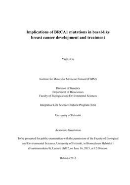 Implications of BRCA1 Mutations in Basal-Like Breast Cancer Development and Treatment