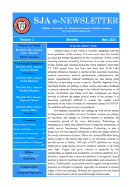 SJA E-NEWSLETTER Official Newsletter of Jammu & Kashmir Judicial Academy (For Internal Circulation Only)