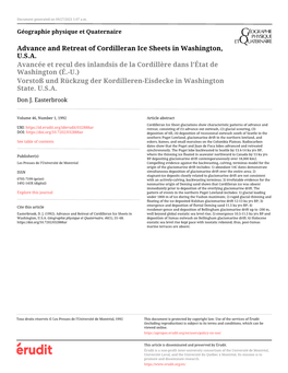 Advance and Retreat of Cordilleran Ice Sheets in Washington, U.S.A