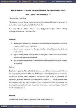 Muscle Spasms – a Common Symptom Following Theraphosid Spider Bites?