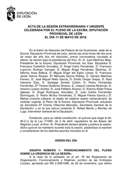 Excma. Diputación Provincial De León El Día 11 De Mayo De 2018