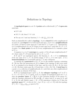 Definitions in Topology