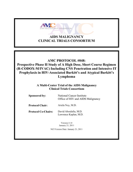 R-CODOX-M/IVAC) Including CNS Penetration and Intensive IT Prophylaxis in HIV-Associated Burkitt’S and Atypical Burkitt’S Lymphoma