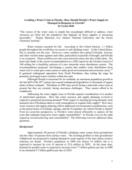 How Should Florida's Water Supply Be Managed in Response to Growth?