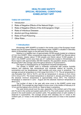 Health and Safety Special Regional Conditions Khmelnitsky Npp