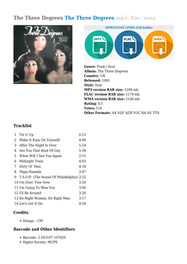 The Three Degrees the Three Degrees Mp3, Flac, Wma