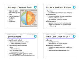 Journey to Center of Earth Rocks at the Earth Surface Igneous Rocks