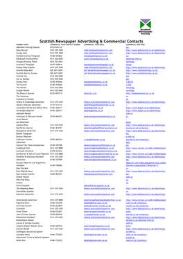 Scottish Newspaper Advertising & Commercial Contacts