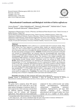 Phytochemical Constituents and Biological Activities of Salvia Suffruticosa