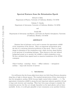 Spectral Features from the Reionization Epoch