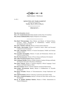 Minutes of Parliament for 21.05.2019
