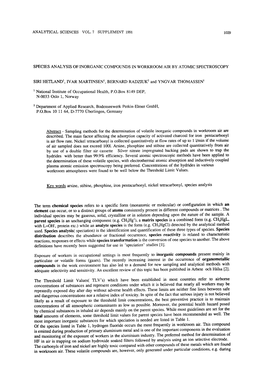 Species Analysis of Inorganic Compounds in Workroom Air by Atomic Spectroscopy