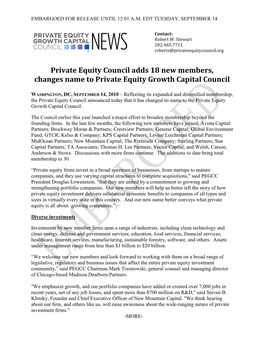 Private Equity Council Adds 18 New Members, Changes Name to Private Equity Growth Capital Council