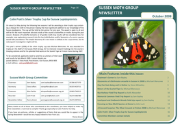 SUSSEX MOTH GROUP NEWSLETTER Page 16 SUSSEX MOTH GROUP NEWSLETTER October 2008 Colin Pratt’S Silver Trophy Cup for Sussex Lepidopterists