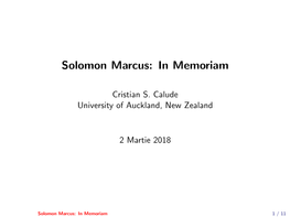 Solomon Marcus: in Memoriam