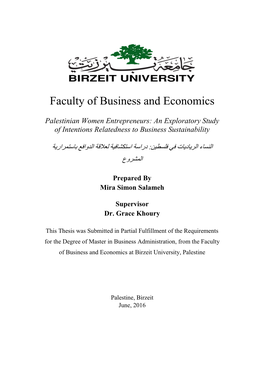 Palestinian Women Entrepreneurs: an Exploratory Study of Intentions Relatedness to Business Sustainability