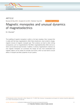 Magnetic Monopoles and Unusual Dynamics of Magnetoelectrics