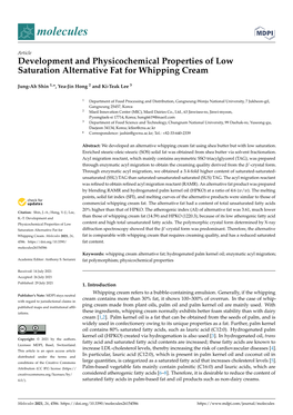 Development and Physicochemical Properties of Low Saturation Alternative Fat for Whipping Cream