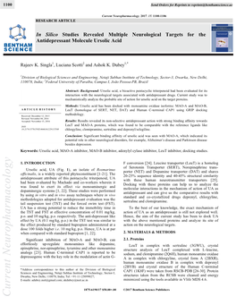 Current Neuropharmacology, 2017, 15, 1100-1106