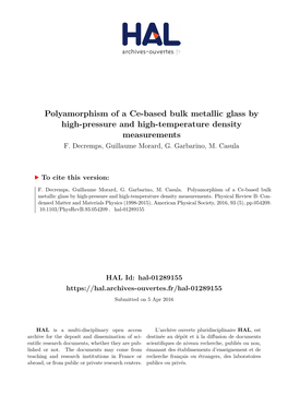 Polyamorphism of a Ce-Based Bulk Metallic Glass by High-Pressure and High-Temperature Density Measurements F