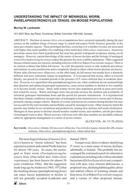 Understanding the Impact of Meningeal Worm, Parelaphostrongylus Tenuis, on Moose Populations