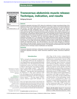 Transversus Abdominis Muscle Release: Technique, Indication, and Results Wolfgang Reinpold