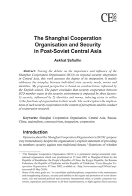 The Shanghai Cooperation Organisation and Security in Post