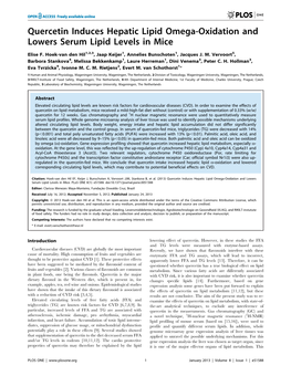 Quercetin Induces Hepatic Lipid Omega-Oxidation and Lowers Serum Lipid Levels in Mice