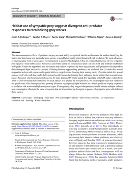 Habitat Use of Sympatric Prey Suggests Divergent Anti-Predator Responses