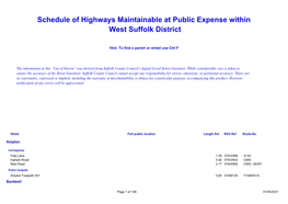 Schedule of Highways Maintainable at Public Expense Within West Suffolk District