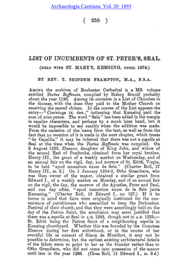 List of Incumbents of St Peter's, Seal (With