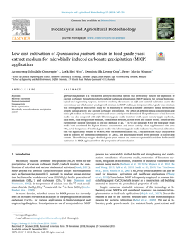 Low-Cost Cultivation of Sporosarcina Pasteurii Strain in Food-Grade Yeast Extract Medium for Microbially Induced Carbonate Preci