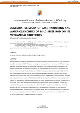 COMPARATIVE STUDY of CASE-HARDENING and WATER-QUENCHING of MILD STEEL ROD on ITS MECHANICAL PROPERTIES O.R Adetunji*, A.O Adegbola, S.A Afolalu