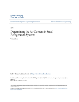 Determining the Air Content in Small Refrigeration Systems V