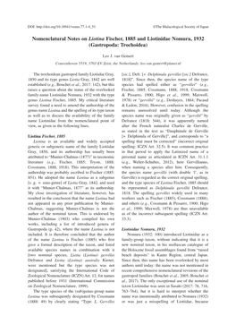 Nomenclatural Notes on Liotina Fischer, 1885 and Liotinidae Nomura, 1932 (Gastropoda: Trochoidea)