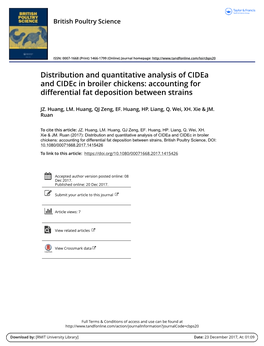 Distribution and Quantitative Analysis of Cidea and Cidec in Broiler Chickens: Accounting for Differential Fat Deposition Between Strains