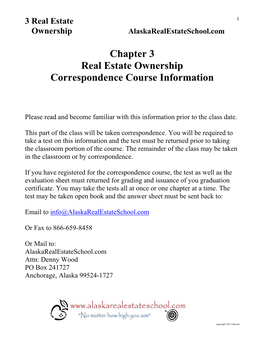 Chapter 3 Real Estate Ownership Correspondence Course Information