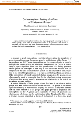 On Lsomorphism Testing of a Class of 2-Nilpotent Groups*