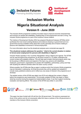 Inclusion Works Nigeria Situational Analysis Version II - June 2020