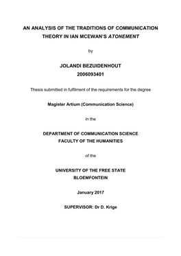 An Analysis of the Traditions of Communication Theory in Ian Mcewan’S Atonement