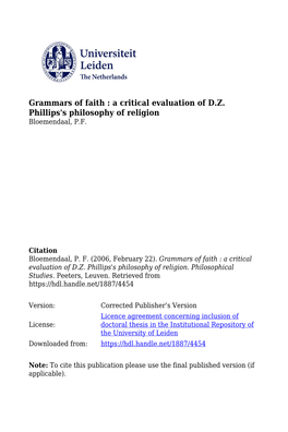 Grammars of Faith : a Critical Evaluation of D.Z