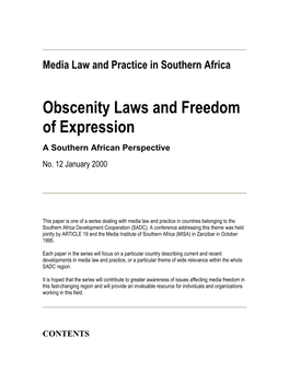 Obscenity Laws and Freedom of Expression a Southern African Perspective No