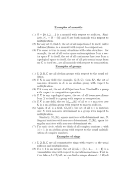 Examples of Monoids (1) N = {0,1,2,...}