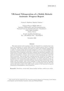 VR-Based Teleoperation of a Mobile Robotic Assistant: Progress Report