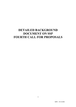 Detailed Background Document on Ssp Fourth Call for Proposals