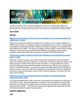 IBOR Transition Monthly Update