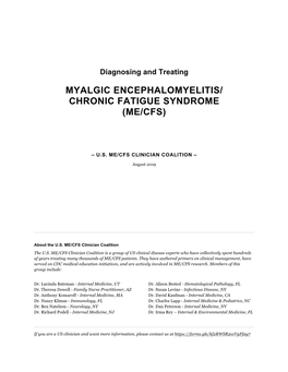 Myalgic Encephalomyelitis/ Chronic Fatigue Syndrome (Me/Cfs)