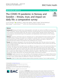 The COVID-19 Pandemic in Norway and Sweden – Threats, Trust, and Impact on Daily Life: a Comparative Survey Lise M