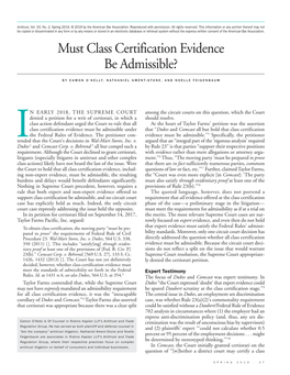 Must Class Certification Evidence Be Admissible?